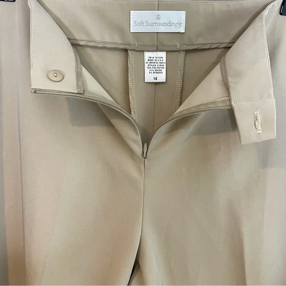 Soft Surroundings Straight Wide Leg Trousers Size 18 Beige Stretch Professional - Picture 6 of 9